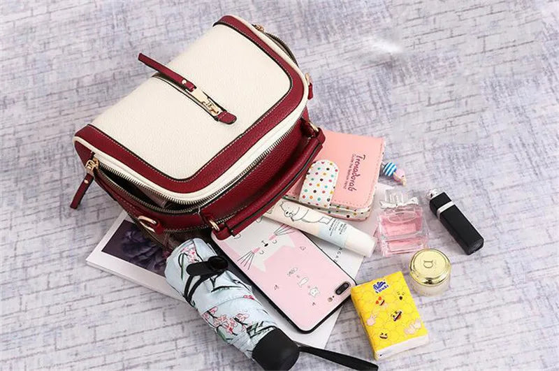 Fashion Hit Color Shoulder Bags for Women Female PU Leather Crossbody Messenger Bags Small Handbag Wide Strap Purse