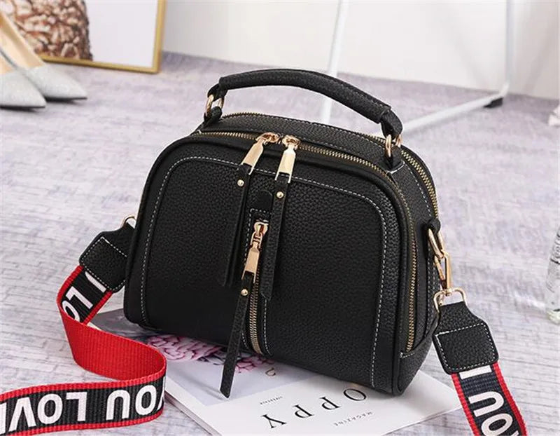 Fashion Hit Color Shoulder Bags for Women Female PU Leather Crossbody Messenger Bags Small Handbag Wide Strap Purse