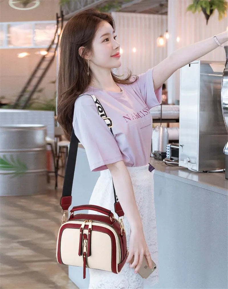 Fashion Hit Color Shoulder Bags for Women Female PU Leather Crossbody Messenger Bags Small Handbag Wide Strap Purse