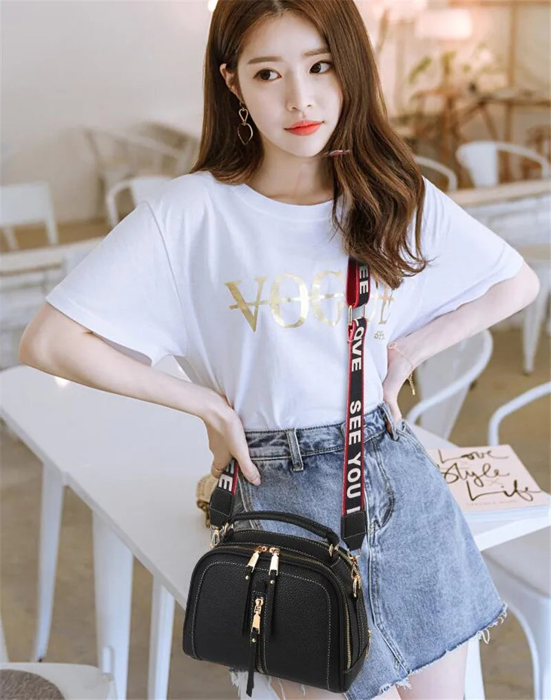 Fashion Hit Color Shoulder Bags for Women Female PU Leather Crossbody Messenger Bags Small Handbag Wide Strap Purse