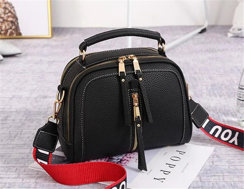 Fashion Hit Color Shoulder Bags for Women Female PU Leather Crossbody Messenger Bags Small Handbag Wide Strap Purse