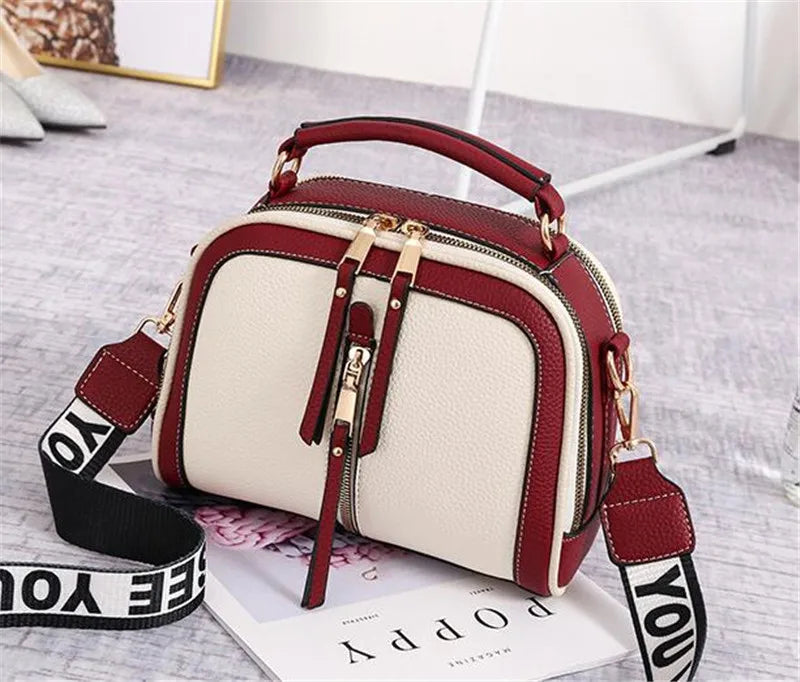 Fashion Hit Color Shoulder Bags for Women Female PU Leather Crossbody Messenger Bags Small Handbag Wide Strap Purse
