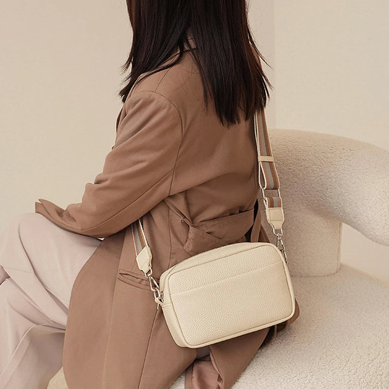 Fashion Hit Color Shoulder Bags for Women Female PU Leather Crossbody Messenger Bags Small Handbag Wide Strap Purse