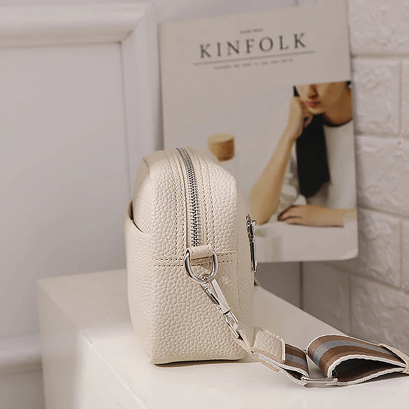 Fashion Hit Color Shoulder Bags for Women Female PU Leather Crossbody Messenger Bags Small Handbag Wide Strap Purse