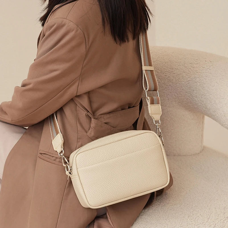 Fashion Hit Color Shoulder Bags for Women Female PU Leather Crossbody Messenger Bags Small Handbag Wide Strap Purse