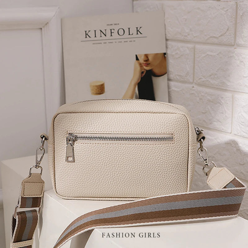 Fashion Hit Color Shoulder Bags for Women Female PU Leather Crossbody Messenger Bags Small Handbag Wide Strap Purse