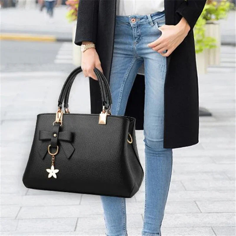 Women Messenger Bags With Flower Pendant Office Ladies Fashion Totes Pure Handbag For Female New Crossbody Shoulder Bags