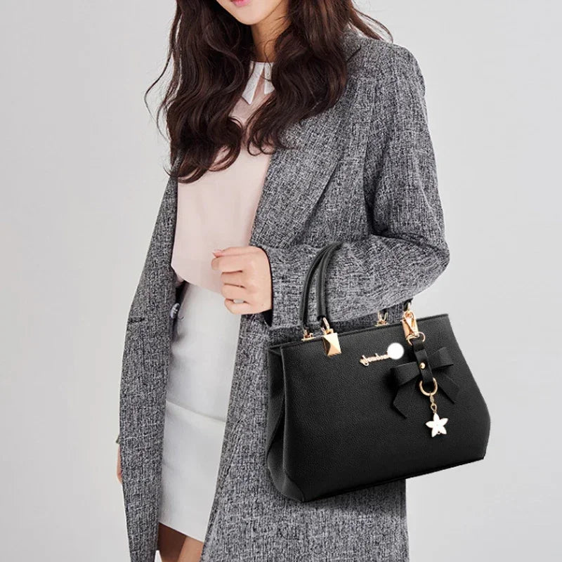 Women Messenger Bags With Flower Pendant Office Ladies Fashion Totes Pure Handbag For Female New Crossbody Shoulder Bags