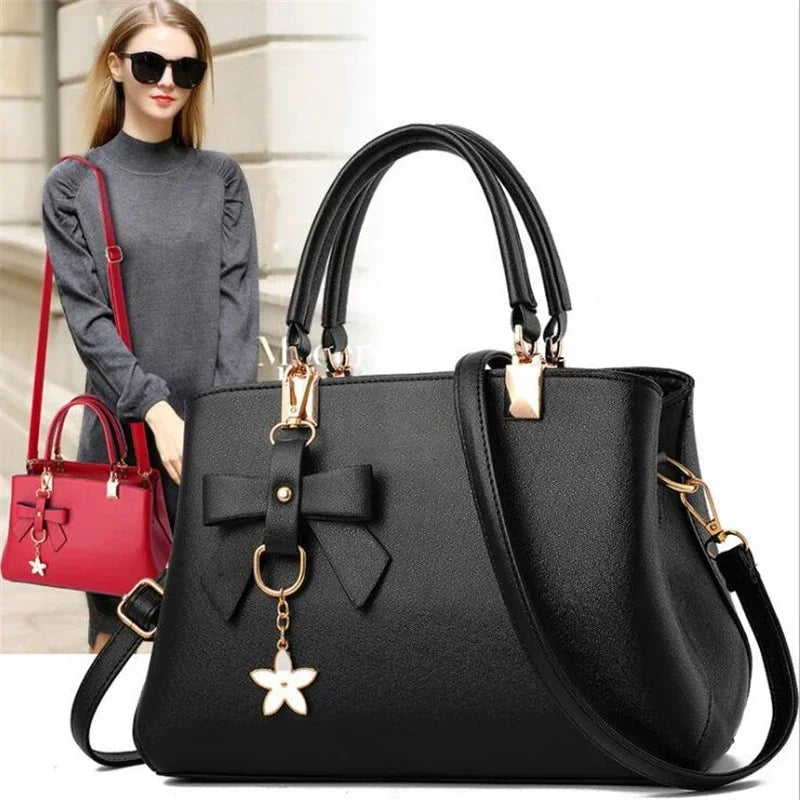 Women Messenger Bags With Flower Pendant Office Ladies Fashion Totes Pure Handbag For Female New Crossbody Shoulder Bags